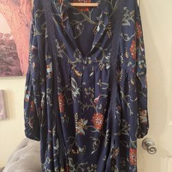 Plus Size Women’s blue/floral midi dress size 1X pre-owned