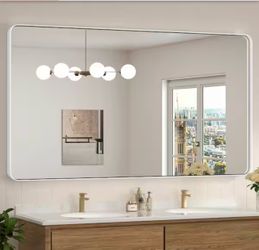 KeonJinn 60 in. W x 36 in. H Modern Rectangular Aluminum Framed Wall Bathroom Vanity Mirror in White Bathroom Mirrors