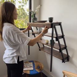 Brown Murphy Table, Wall Mounted Table Rack, Folding Wooden Table and Wooden Wall Shelf