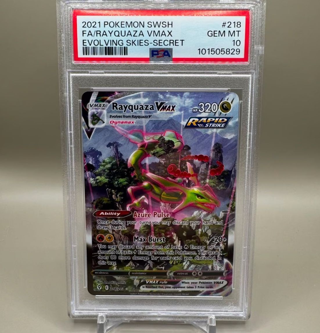 PSA 10 GEM MINT Rayquaza VMAX (Alternate Art Secret) 218/203