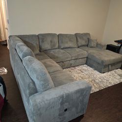 Brand New Comfy Corduroy Pullout Sectional Set 