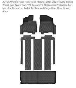 AUTOSAVER88 Floor Mats Trunk Mats for 2021-2024 Toyota Sienna 7 Seat (w/o Spare Tire), TPE Custom Fit All Weather Protection Car Mats for Sienna 1st, 