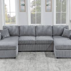 Gray Corduroy Sectional Sofa 