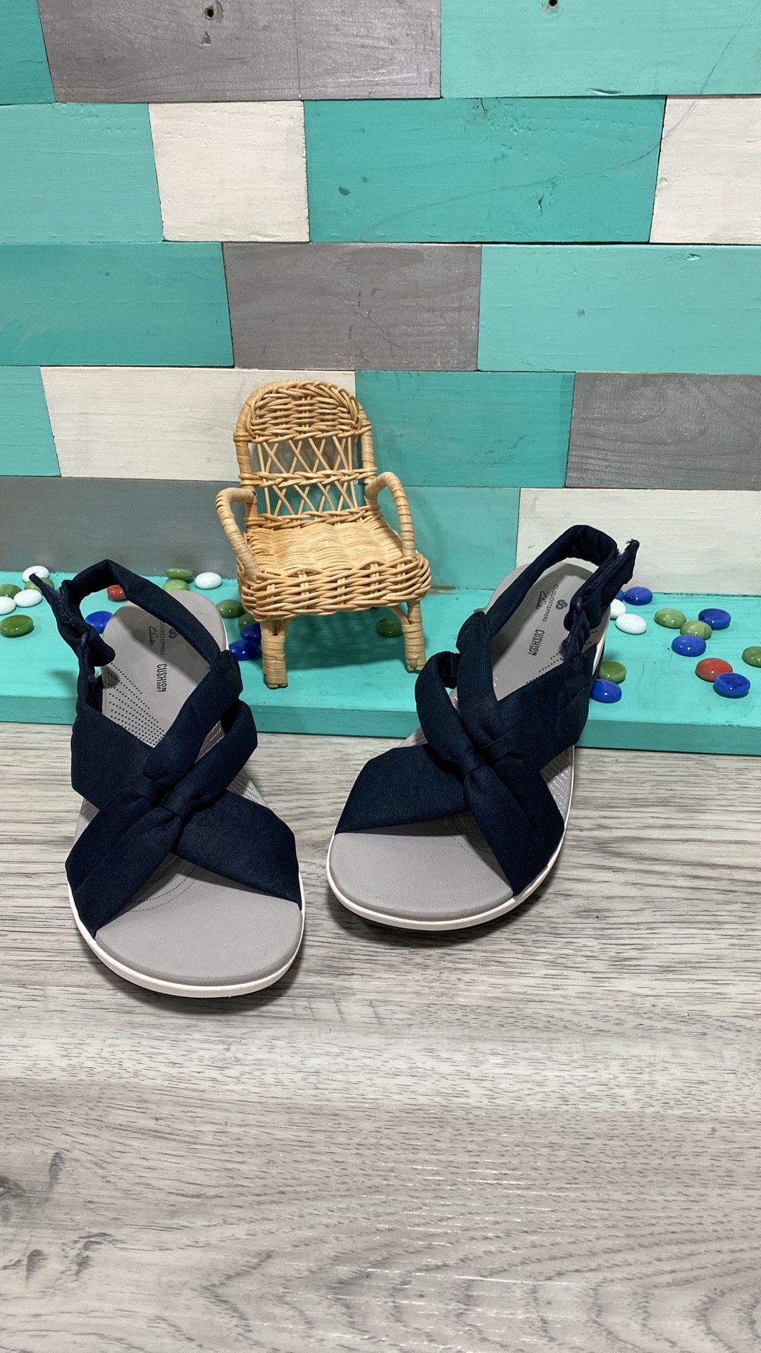 cloudsteppers by clarks Soft Cushion Arla Belle Navy Marine Sandals Sz 7 M