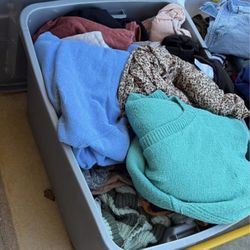 Tote of my clothes  $40 such a deal just need gone!!   Mainly everything is medium and large!   Tons of name brands!