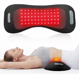 4-in-1 Lumbar Massager with Red Light 660/850nm Cordless 5000mAh Lumbar Support Pillow Lower Back Massager with Vibration, Airbag Traction & Heating f