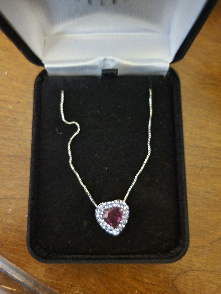 Purple Heart Necklace With Sterling Silver Chain