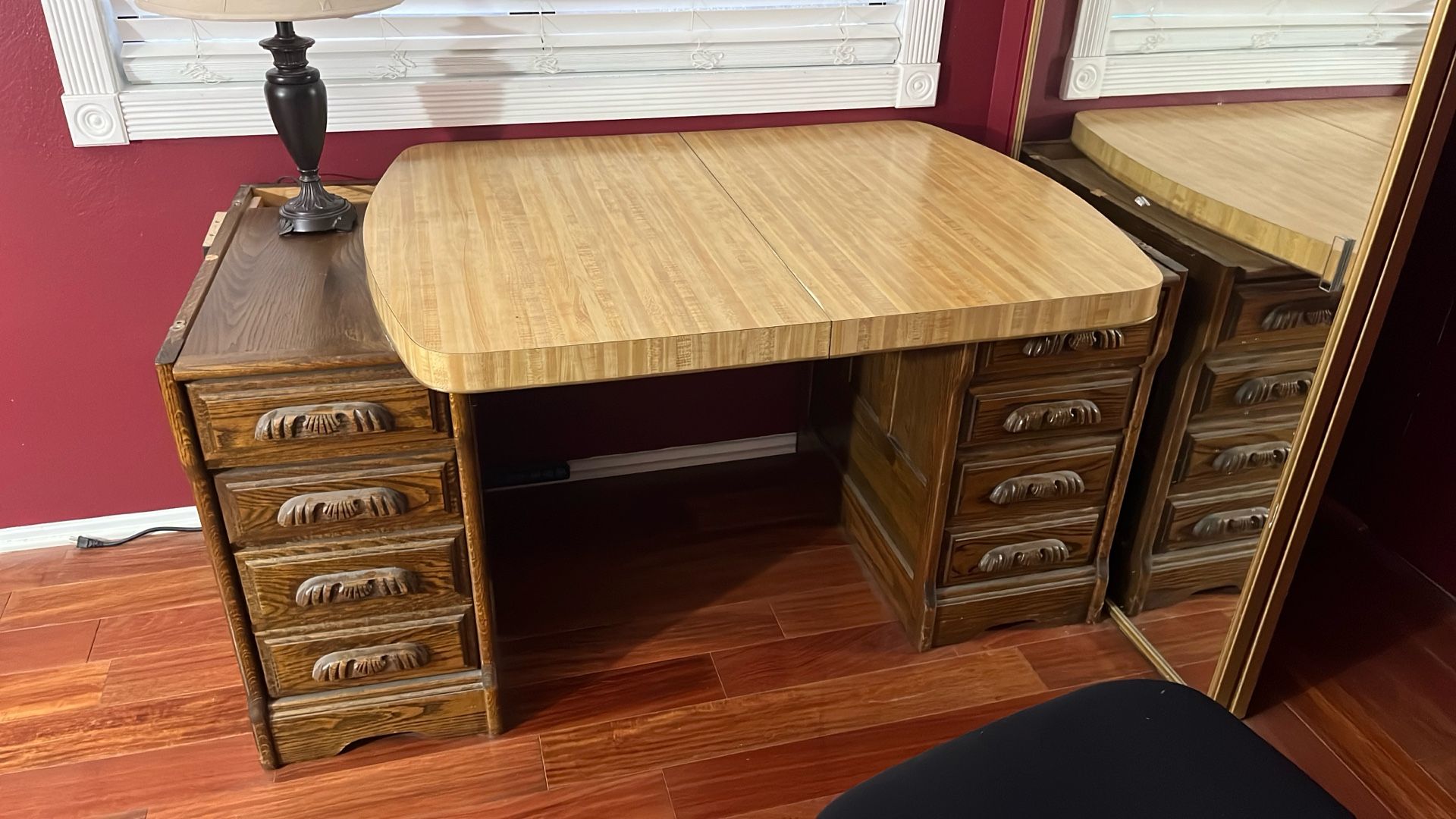 Desk cabinets right and left lamp and chair for sale. Make offer. Come pick it up.