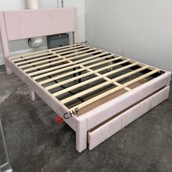 Corduroy Queen Size Bed Frame With Underbed Drawer // Mattress Sold Separately 