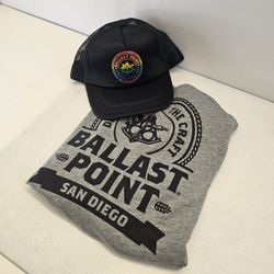 Ballast Point Brewing XL Gray T-Shirt + Black Snapback Trucker Hat – New – Craft Beer Brewery Apparel