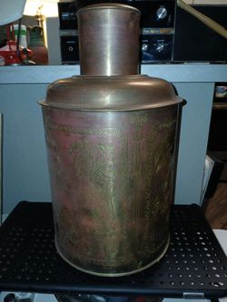 Antique Large Beautiful Etched Tea Caddy With Lid