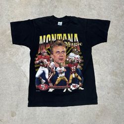 1998 Montana Magic T-Shirt - black and red graphic tee M #NFL