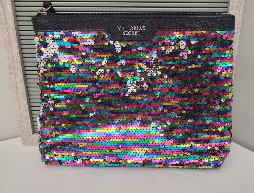 Clutch Handbag Victoria's Secret Sequin Multi color Silver to Rainbow