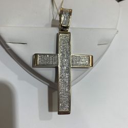 925 Sterling Silver Gold Plated Cross Natural Diamonds 