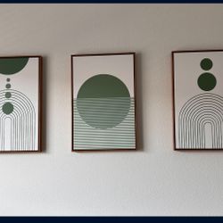 Framed Canvas Print Wall Art Green Semi-Circle and Line Parabola Abstract Shapes Illustrations Modern Art