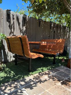 Wooden Outdoor Picnic Table with Built-in Benches