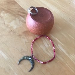 Sterling Silver Ring, Bead Moon Bracelet And Hand Made Chinese Clay Teacup