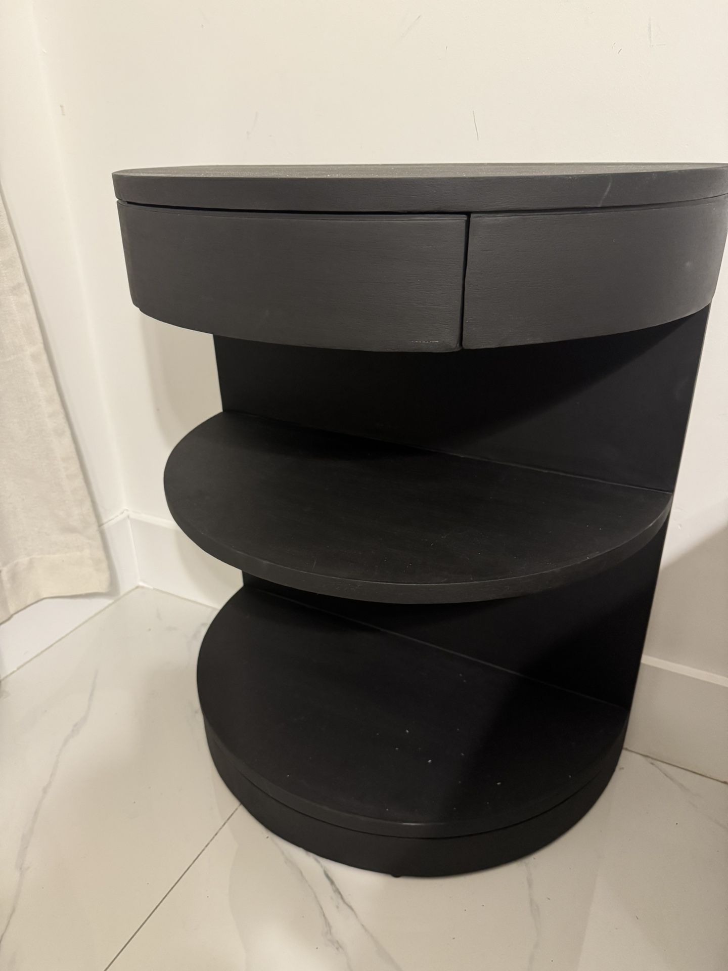 Half Moon Wood Shelf Side Table MCM