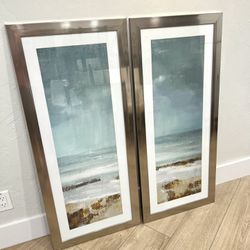 Blue Sea And Sky Art Print With Silver Frame  PRICE FOR EACH 