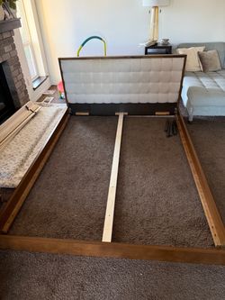 Solid wood mid century modern queen bed frame
