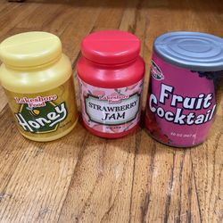 Set Of 3 Play Food Plastic Jars