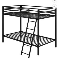 Twin-Over-Twin Bunk Beds with Heavy Duty Metal Frame and Ladder, Matte Black