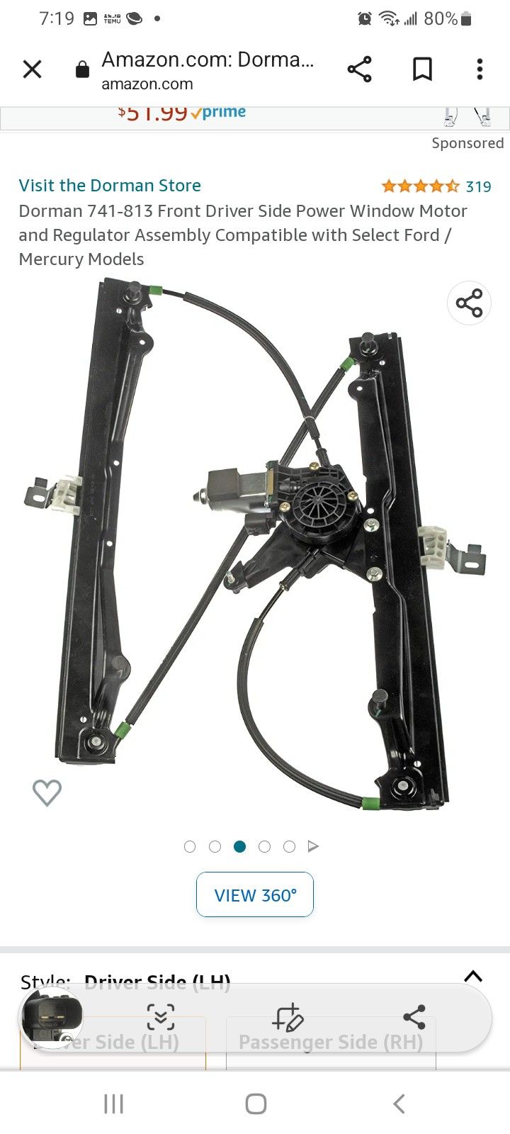 Dorman 741-813 Front Driver Side Power Window Motor and Regulator Assembly Compatible with Select Ford / Mercury Models