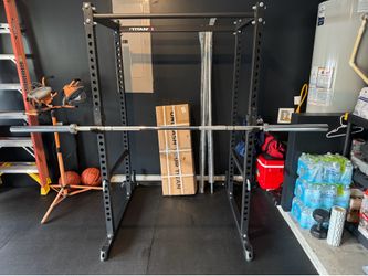 Titan T-2 Power Rack + Lat Tower + Olympic Barbell