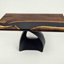Black Walnut Live Edge Epoxy Resin Coffee Table | Modern River w/ Tulipe Base