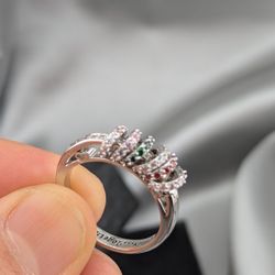925 Sterling Silver Personalized Multi Family Birthstone Circles Ring," Family Together Forever" Birthstones Ring,