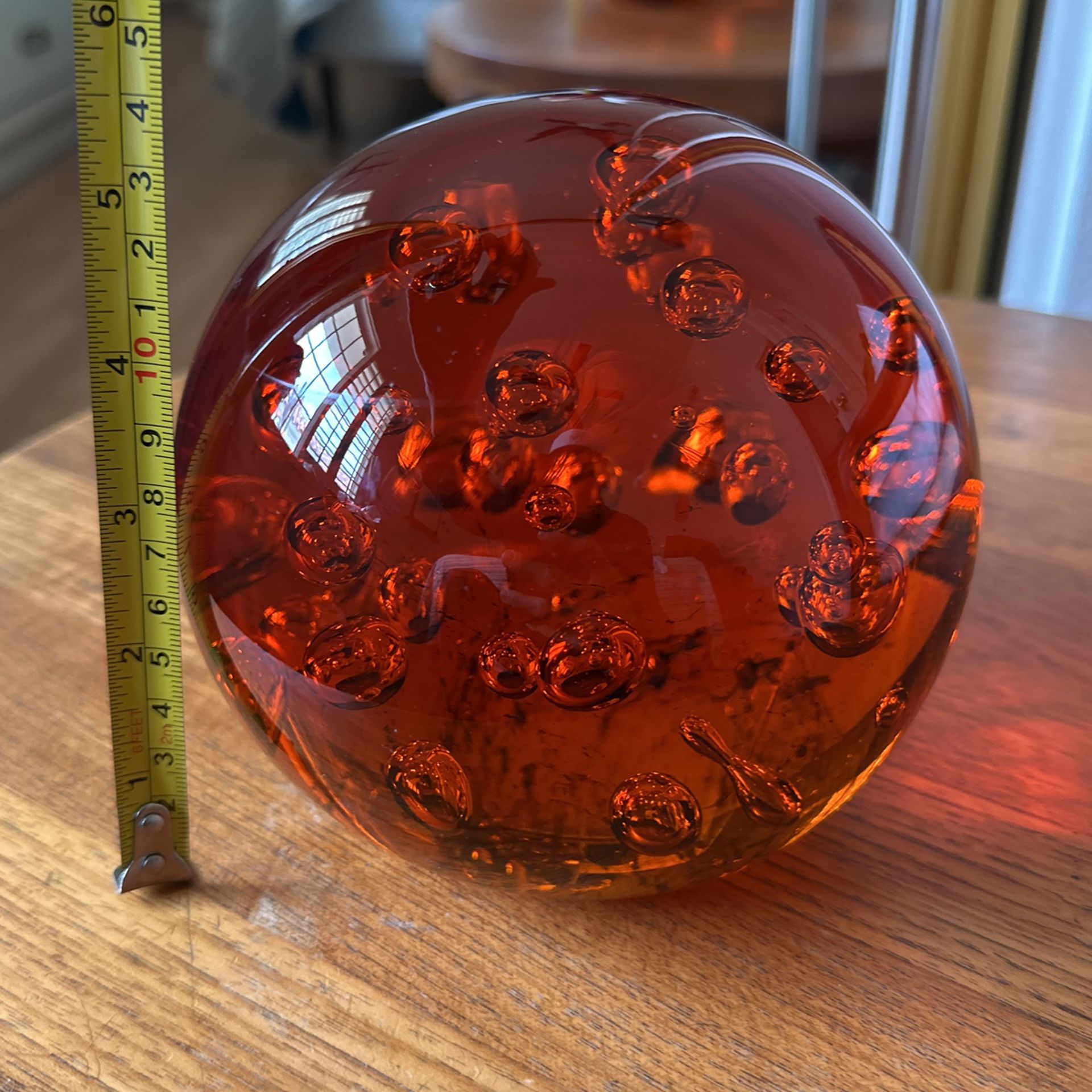 Vintage Murano Amber Controlled Bubble Round 5.5” PaperWeight