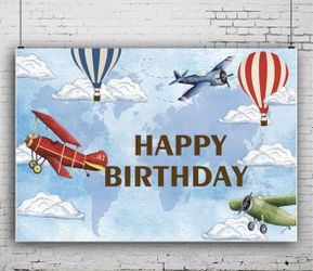 Airplane Happy Birthday Backdrop Banner