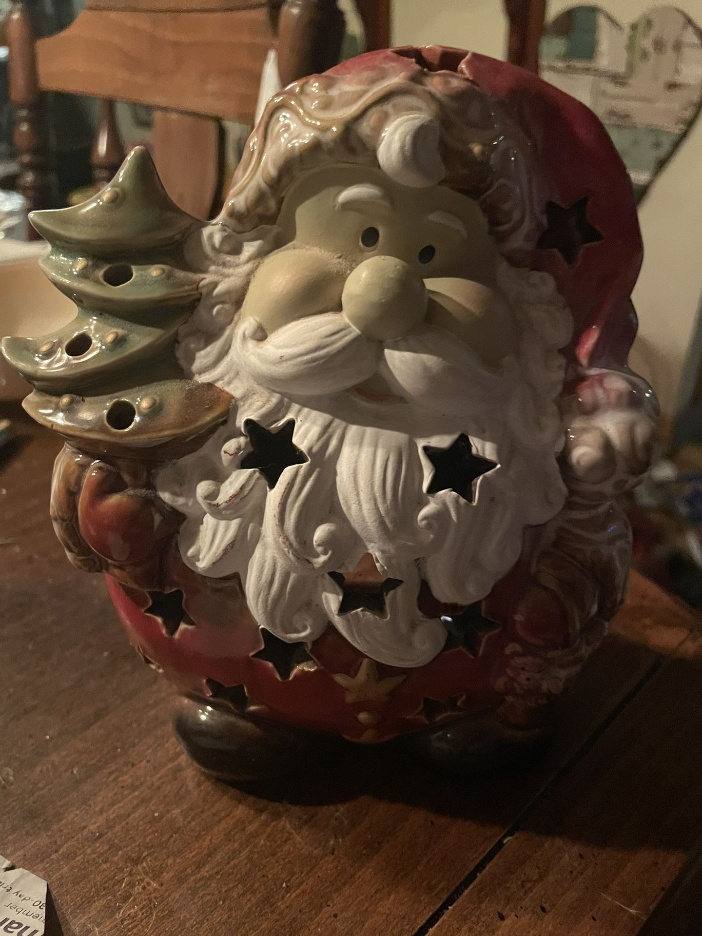 Vintage Kirklands Potter Garden Santa Claus Tea Light Holder