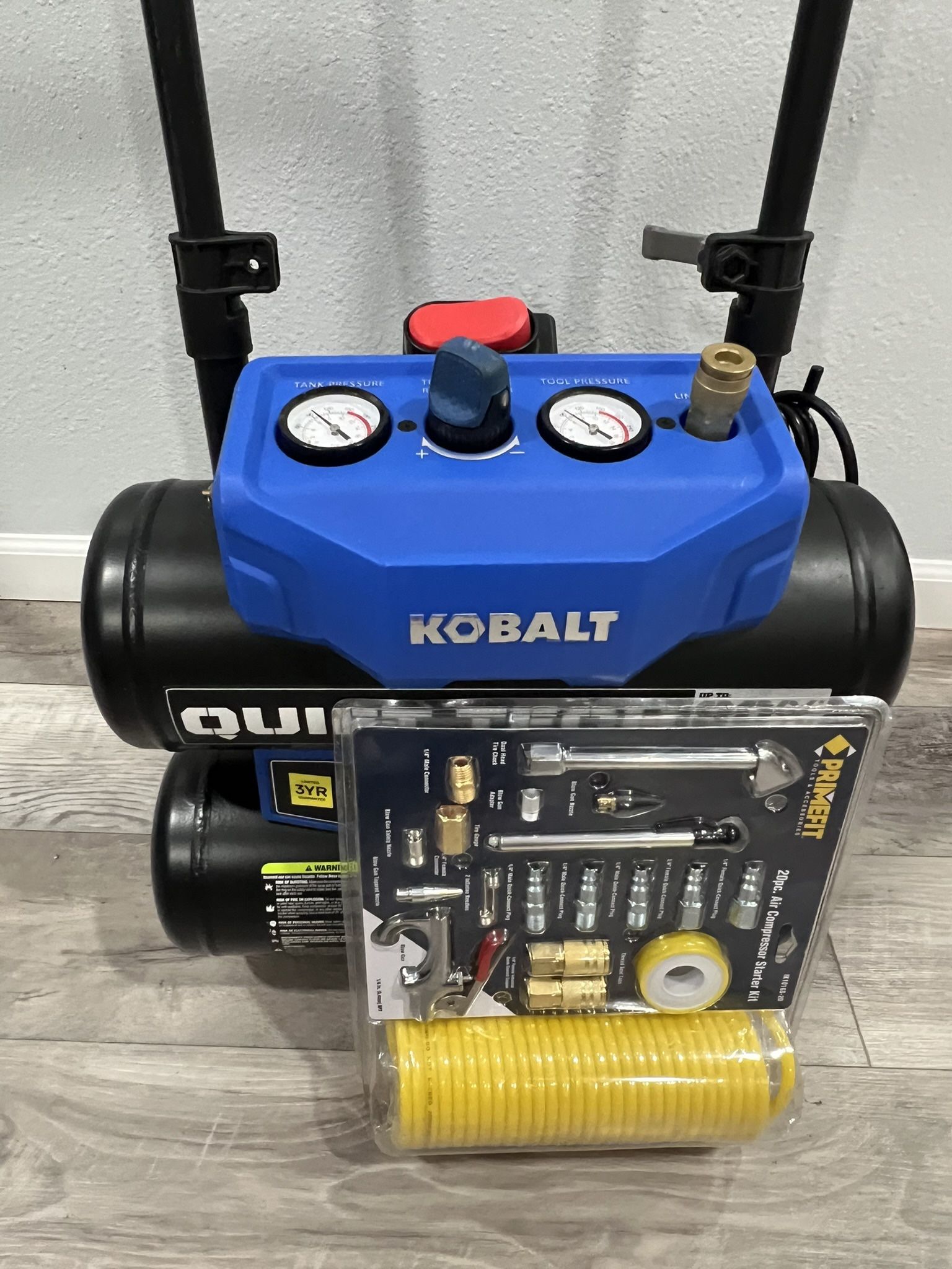 KOBALT 4.3 Gallon Quiet Tech Air Compressor + 20pc Accessory Kit – Like New!