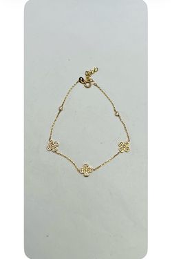 10K Solid Gold Bracelet For Wedding CUBIC ZIRCONIUM STONES 7.5 Inches Long