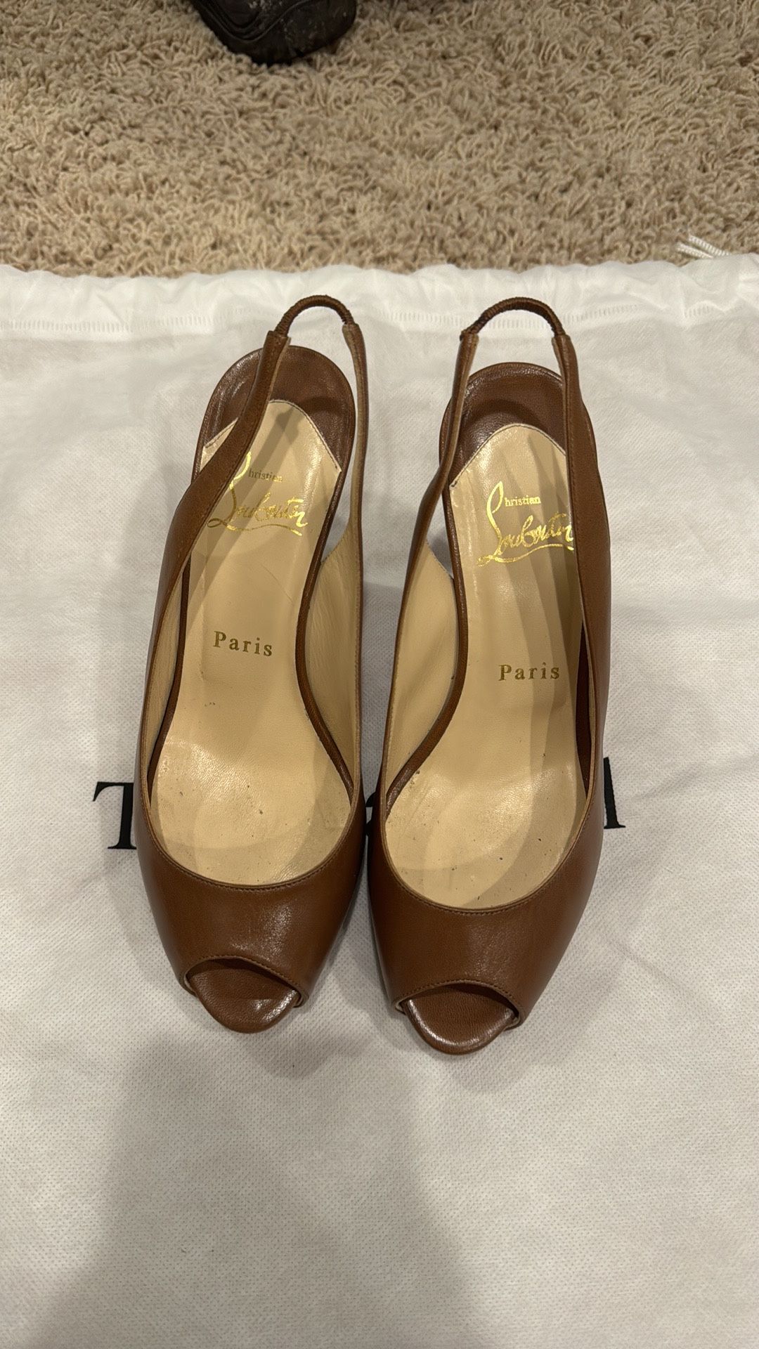 Cognac Christian Louboutin Sling Back Peep Toe Heels Sz 36(5.5us)