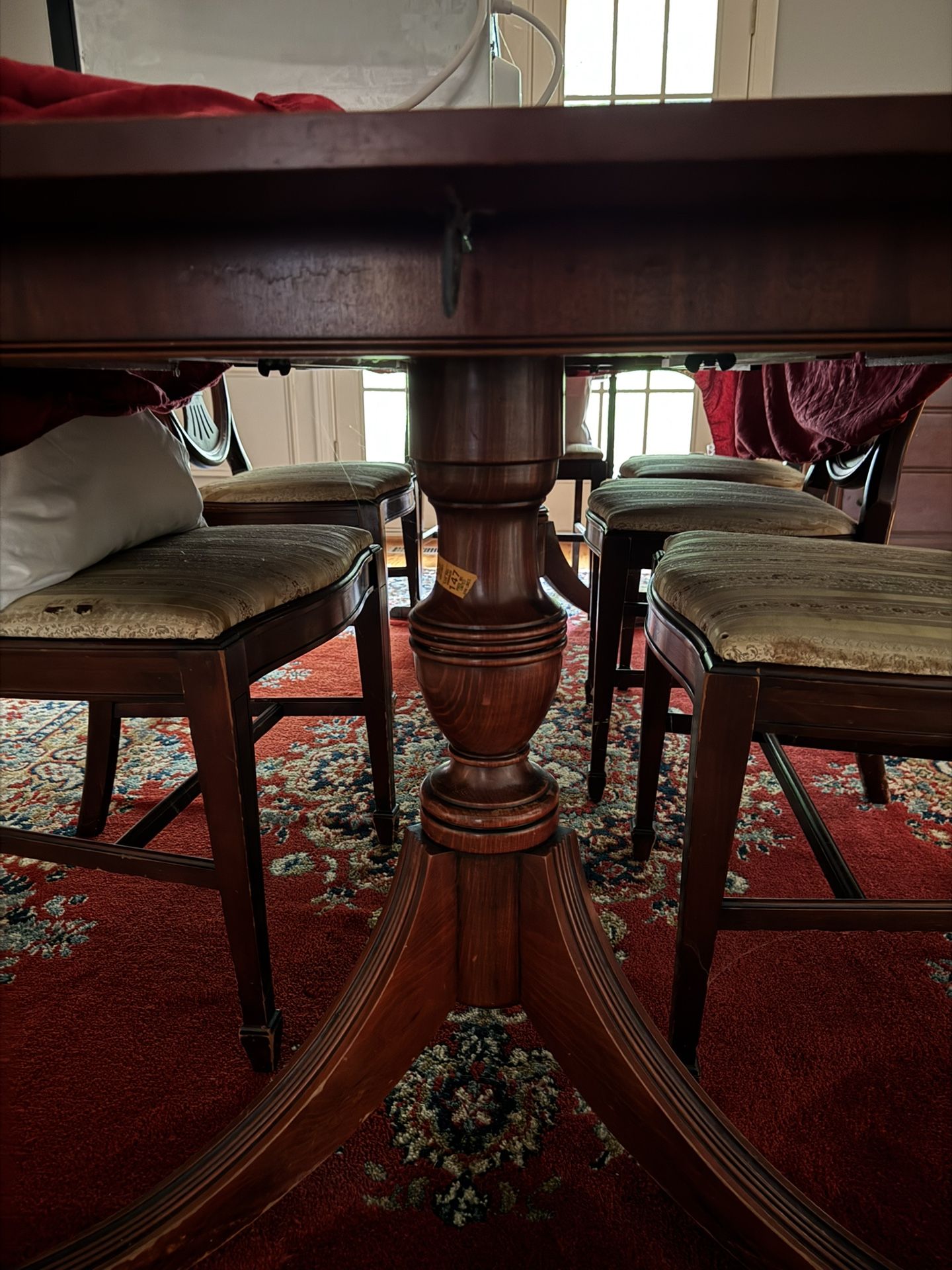 Rare Duncan Phyfe Solid Cherry Dining Room, Set With Six Chairs And Expandable Table