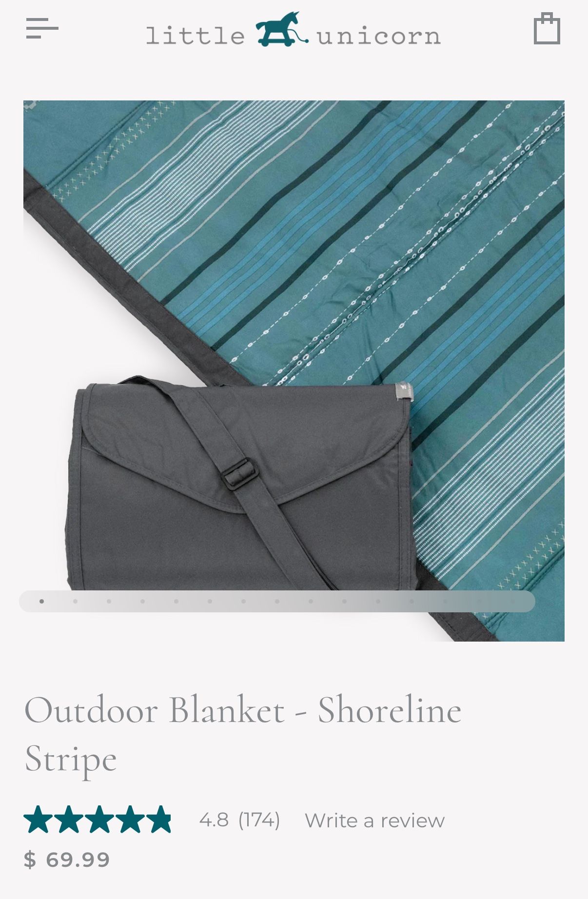 Little Unicorn Outdoor Blanket - Shoreline Stripe 5x7 - NEW