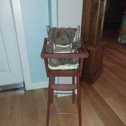 Doll High Chair.  Vintage.  Bear Included.