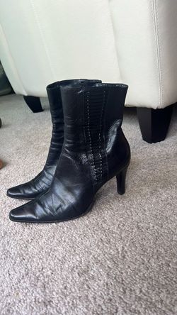 Black Leather Heeled Ankle Boots