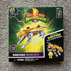 MIGHTY MORPHIN POWER RANGERS SABERTOOTH DINOZORD CONSTRUCTION SET YELLOW RANGER 155 PIECES NEW
