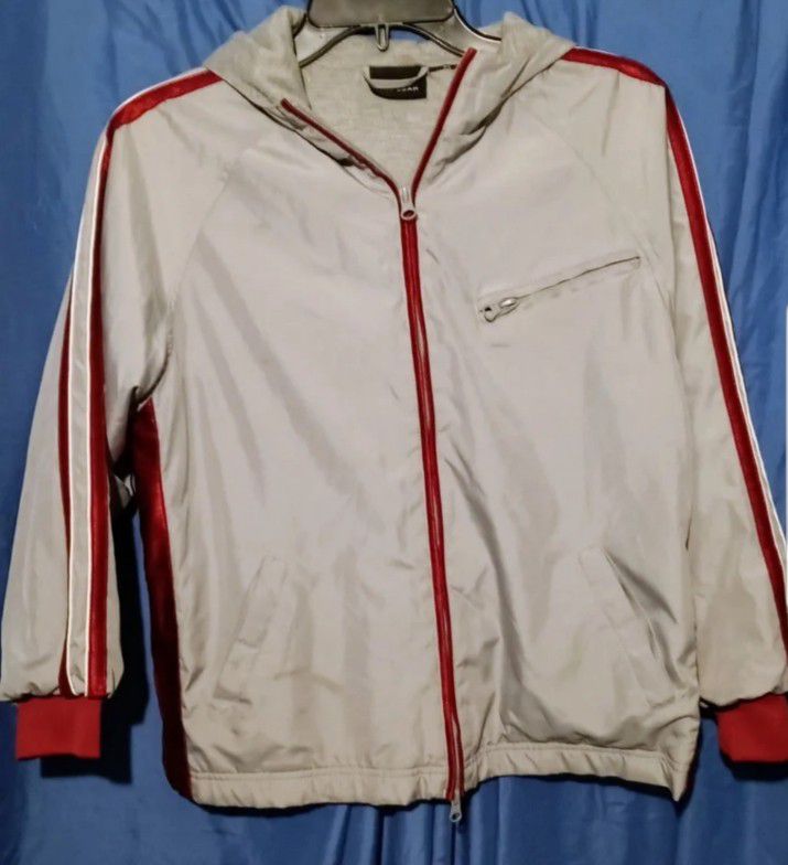 Men's Tek Gear Size Medium Gray & Red Full Zip Windbreaker Jacket