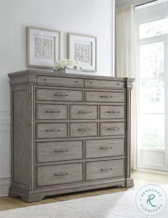 66” Grey Chest With 14 Drawers Wood :$450