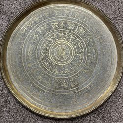 Vintage Solid Brass 22” Diameter x Roughly 8lbs Tray