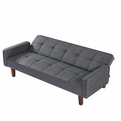 Gray convertible sofa bed/ futons couch,tufted design.