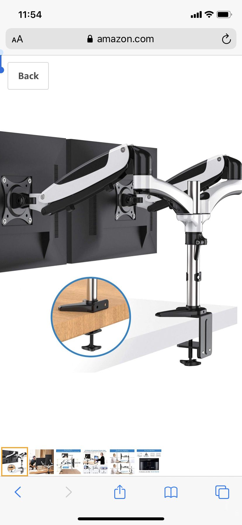 HUANUO Dual Arm Monitor Stand - Height Adjustable Gas Spring Desk VESA Mount for Two 15 to 27 Inch Computer Screen with 2 in 1 Mounting Base