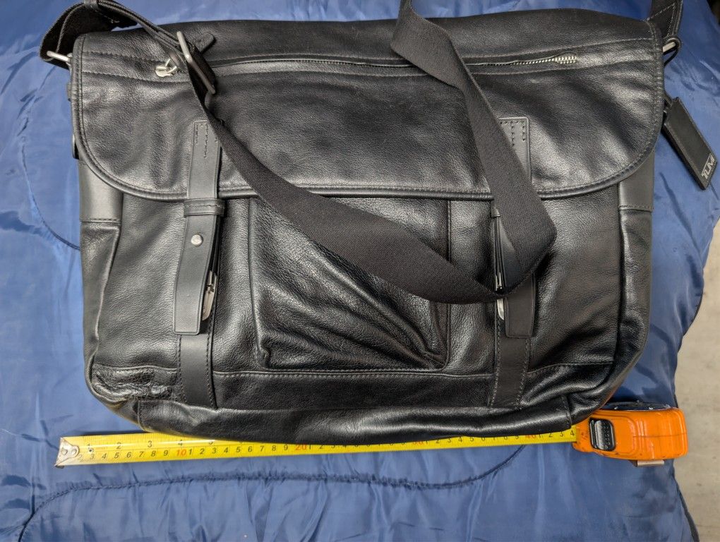 Tumi Black Leather Messenger Bag