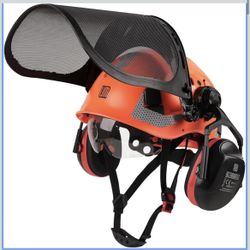 Forestry Safety Helmet with Ear Muffs, Visor, Mesh Face Shield, ANSI Z89.1 Type 1 Class C, Arborist Helmet for Chainsaw, Logging, Garden Work, Electri