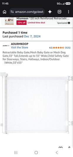 Brand New Retractable Baby Gate 55” Wide – White