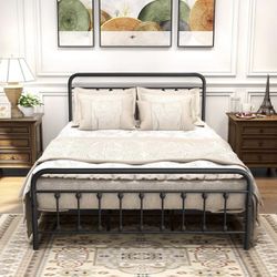 Metal Queen Bed Frame with Headboard and Footboard Farmhouse Platform Bed Frame Queen Size